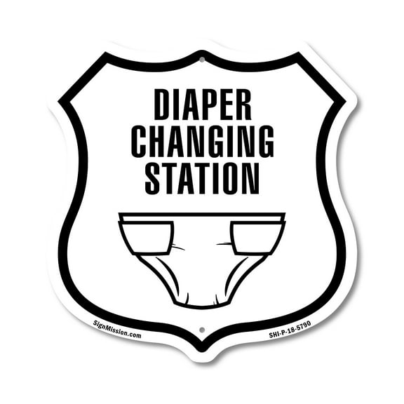Diaper Changing Station (2 Pack) 12 inch X 12 inch Shield-Shaped Rust-Free Aluminum Metal Signs Weather Resistant Made in the USA