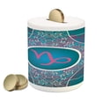 thumbnail image 1 of Zodiac Capricorn Piggy Bank, Doodle Style Stars and Flowers on a Grunge Backdrop with Paint Stains, Ceramic Coin Bank Money Box for Cash Saving, 3.6" X 3.2", Multicolor, by Ambesonne, 1 of 4