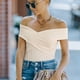 thumbnail image 1 of Top ajustado para mujer, Top cruzado con hombros descubiertos, Top de verano para mujer, Top corto de punto acanalado optimizado para la excelencia, 1 of 6