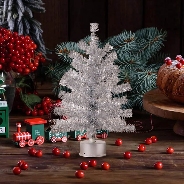 mtvxesu Rotating Led Light-Up Artificial Christmas Tree with Music Box - Mini Desktop Decoration for Home, Office, Party - Pvc Flocking Material - 1 Count