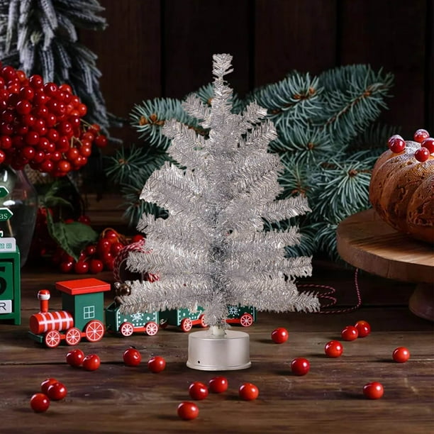 Caja de música de árbol de Navidad artificial | Mini bonsái LED giratorio y luminoso con ramas flexibles | Decoración de escritorio galvanizada de color para el hogar, la oficina, fiestas, bodas y
