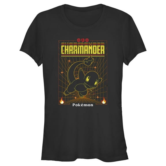 Junior's Pokemon Charmander Retro Grid Graphic Tee Black Small