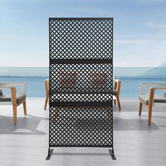 Black 3 Panels Privacy Screen, Decorative Privacy Screen, Diamond-shaped Design Privacy Fence Screen