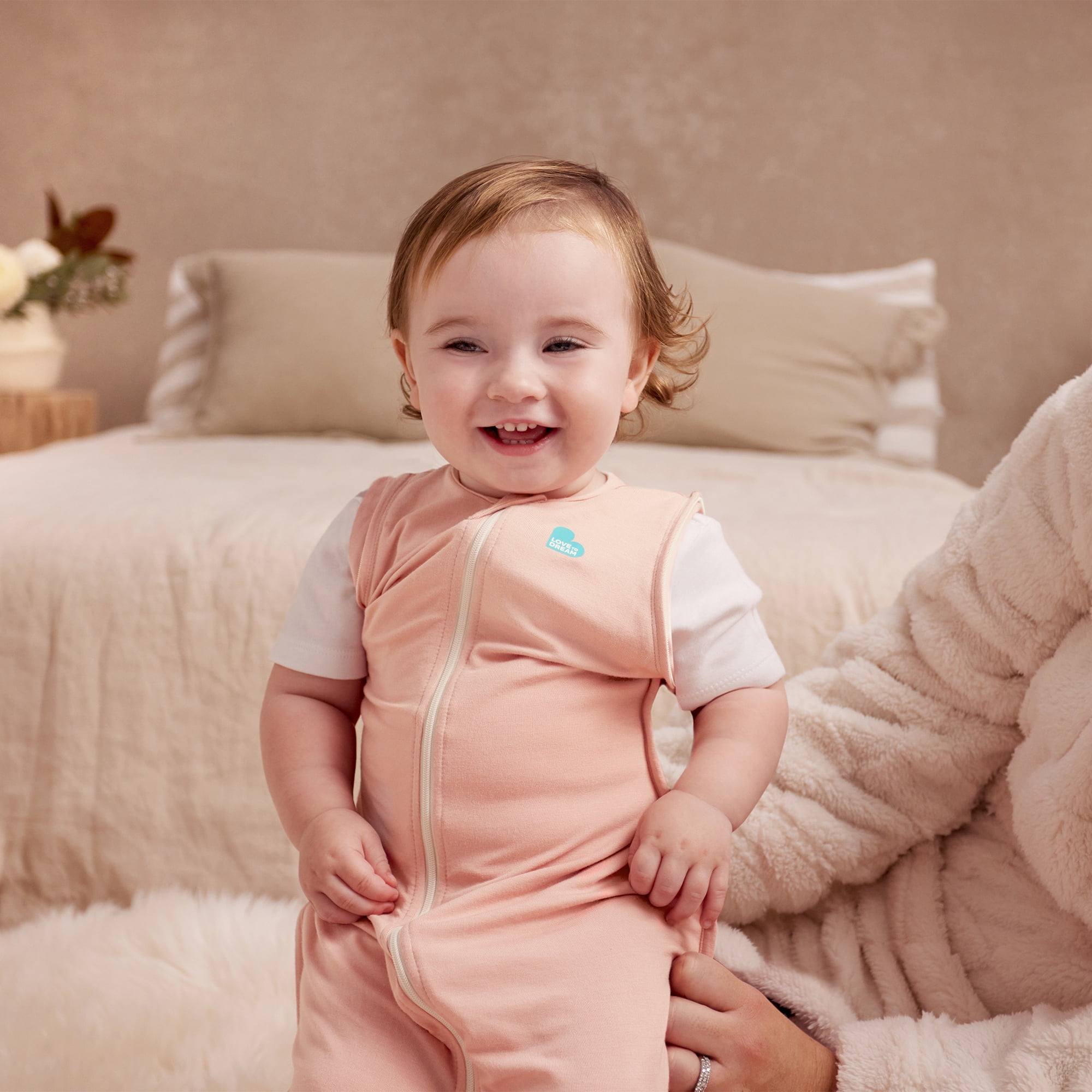 Love to Dream Swaddle Up LITE Cotton 0.2 TOG Baby Sleep Sack, Arms Up Design, Twin Zipper, Newborn 5-8.5 lbs, Blush Pink