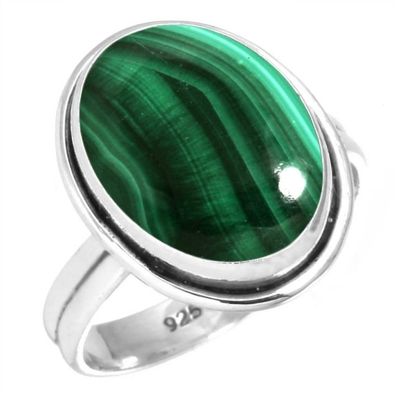 925 Sterling Silver Ring For Women - Teens Green Real Malachite Gemstone Silver Ring May Birthstone Boho Silver Ring Size 12.5 Friendship Day Gift For Girl Friend Gemstone 925 Silver Jewelry