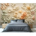 thumbnail image 2 of Relief Orange Peony 3D Wallpaper, Embossed Colored Flowers Photo Wallpaper, Nordic Modern Luxury Art Wall Mural Decoration For Home Decor Living Room Bedroom 55"W x 28"H (Not Peel and Stick), 2 of 6