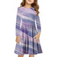 thumbnail image 2 of Odeerbi Niñas Gradient Striped A-Line Vestido de Manga Larga Skater Vestido Retro Vintage Stretchy Escuela Recital Twirly Vestido, 2 of 5