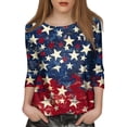 thumbnail image 4 of Women's Crewneck Independence Day Print 3/4 Sleeve T-Shirt, Casual Pullover Top for BBQ Parties or Patriotic Theme Events,Wine S, 4 of 5