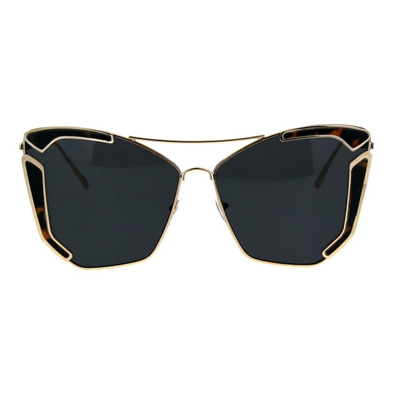 Womens Jewel Futuristic Metal Rim Flat Panel Lens Butterfly Sunglasses Gold Orange Tort