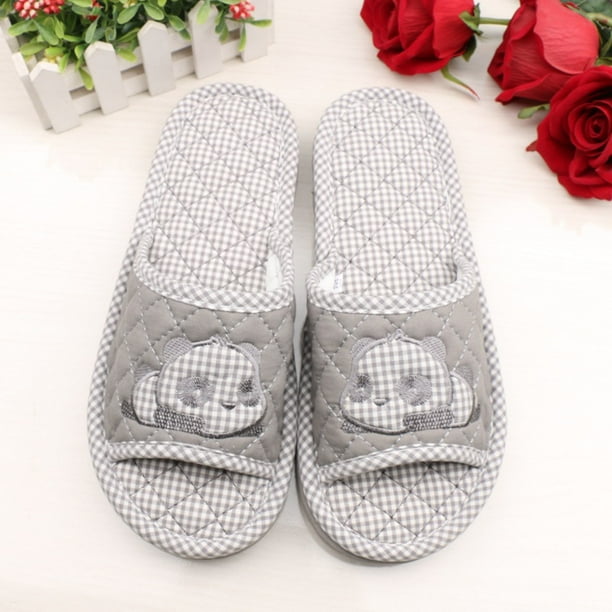 Zapatillas de tela engrosada de tres capas para parejas de hombres y mujeres, zapatillas de piso de madera para interiores para el hogar, pequeñas a cuadros