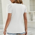 thumbnail image 4 of Camisa con cuello en V para mujer, camiseta para mujer con ojales de ganchillo en V, manga corta, camiseta con manga abullonada para mujer, confiable y duradera, 4 of 6
