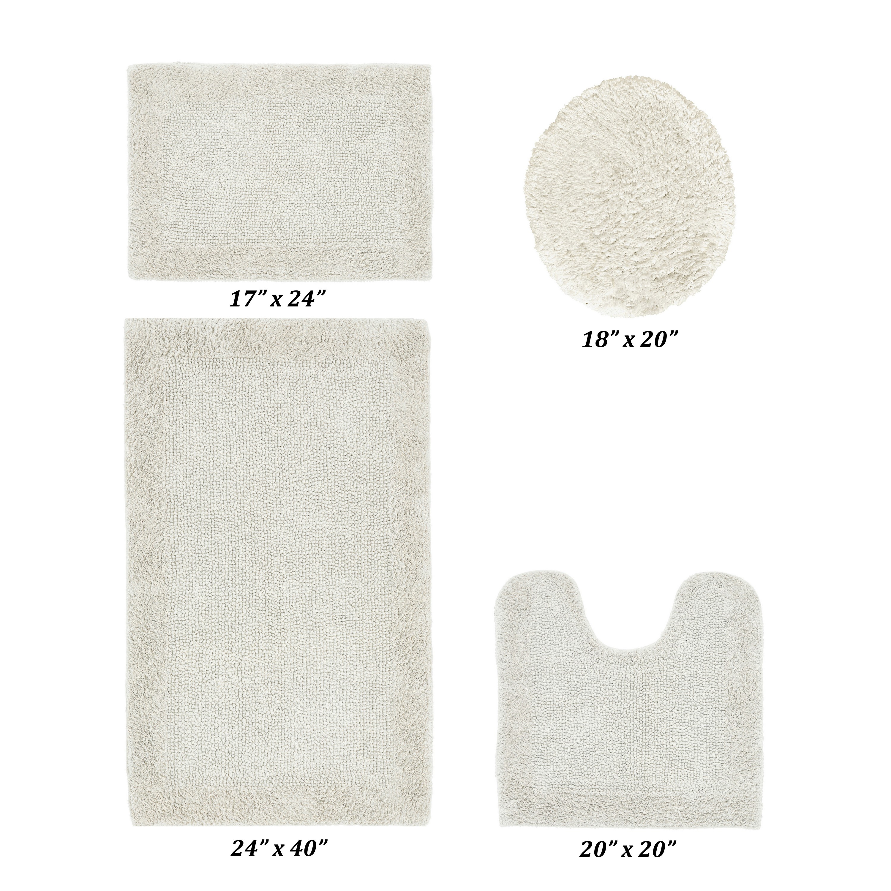Better Trends 4 Piece Premium Bathroom Rug Set 100% Cotton Soft Tufted Bath Mat Water absorbent Reversible U shape Toilet Bath Rug for Bathroom, Shower and Bathtub Use, Ivory - Edge Collection