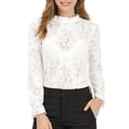 thumbnail image 3 of INSPIRE CHIC Women's Crochet Lace See Through Floral Ruffle Neck Blouse XS White, 3 of 8