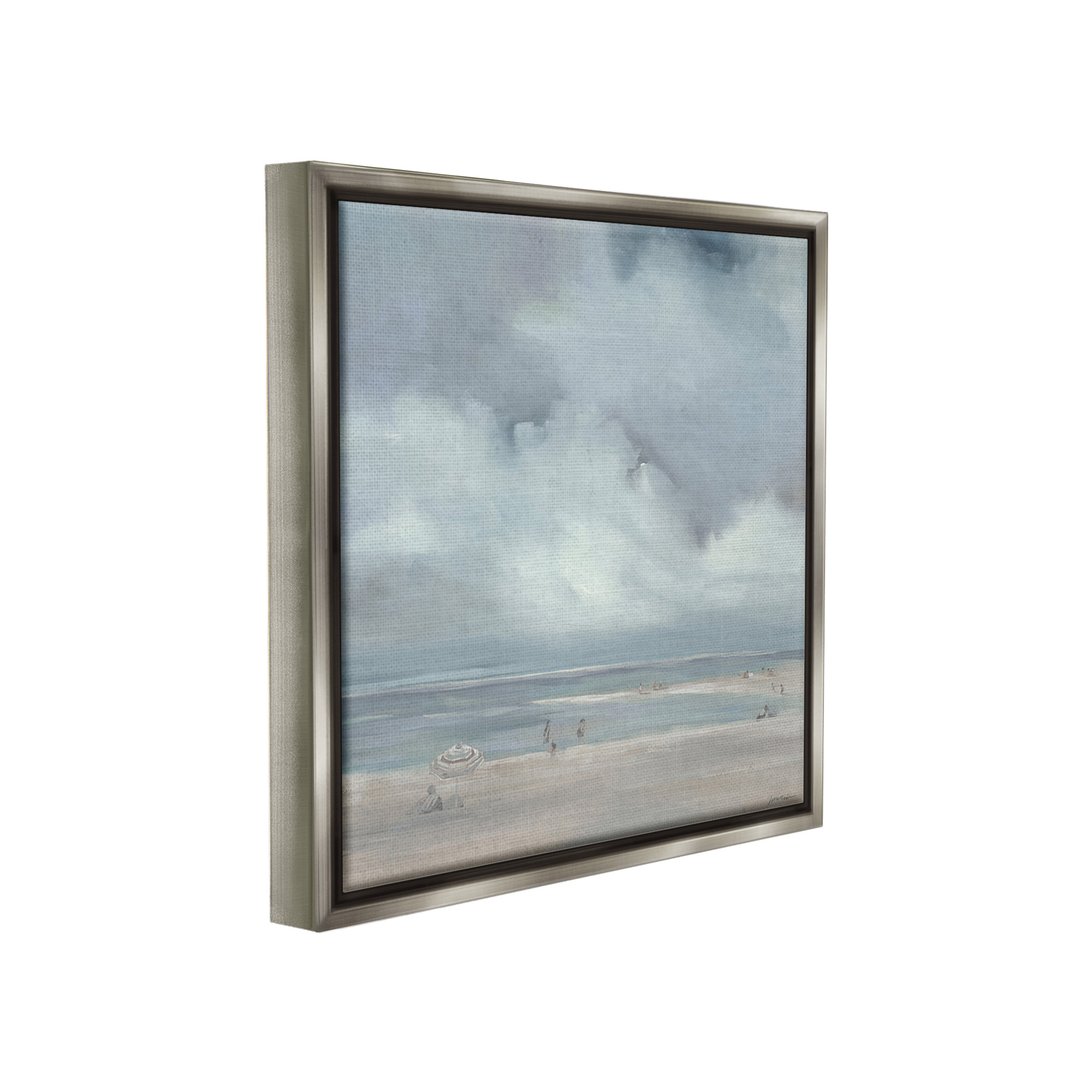Stupell Industries Foggy Beach Landscape Landscape Painting Gray Floater Framed Canvas Art Print Wall Art, 18 x 18