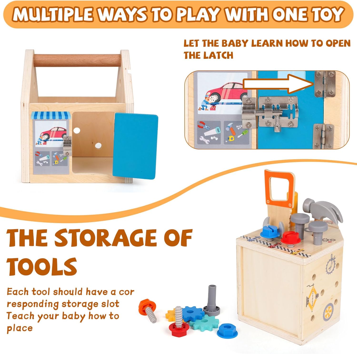 Set de herramientas de juguete para niños de 3 a 6 años, 33 piezas, juguetes Montessori para niños de 3 años, herramientas STEM con caja/casa, juguetes educativos de madera para niños y niñas de 3, 4, 5 y 6 años 3