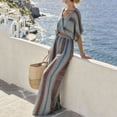 thumbnail image 4 of Mifsaly Vacation Outfits for Women 2 Piece Set Striped Short Sleeve V Neck Wrap Crop Top and Flowy Wide Leg Pants Loose Casual Boho Beach Clothes with Pockets Black,L, 4 of 7