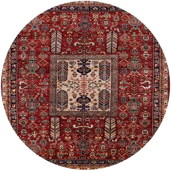 Ahgly Company Indoor Round Mid-Century Modern Crimson Red Oriental Area Rugs, 3' Round