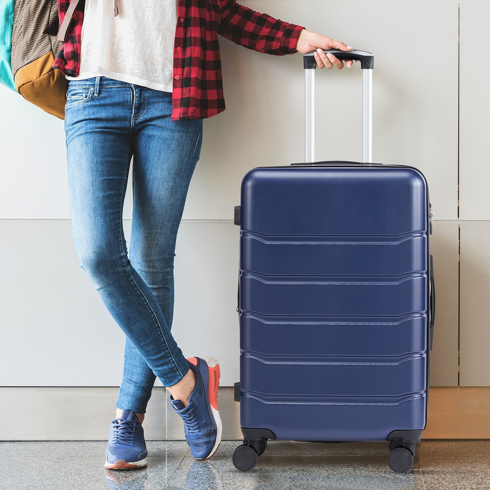 CONCETTA 20 Inch Carry on Luggage with Spinner Wheels, Hard Shell ABS Suitcase Lightweight Expandable Rolling Luggage, Blue