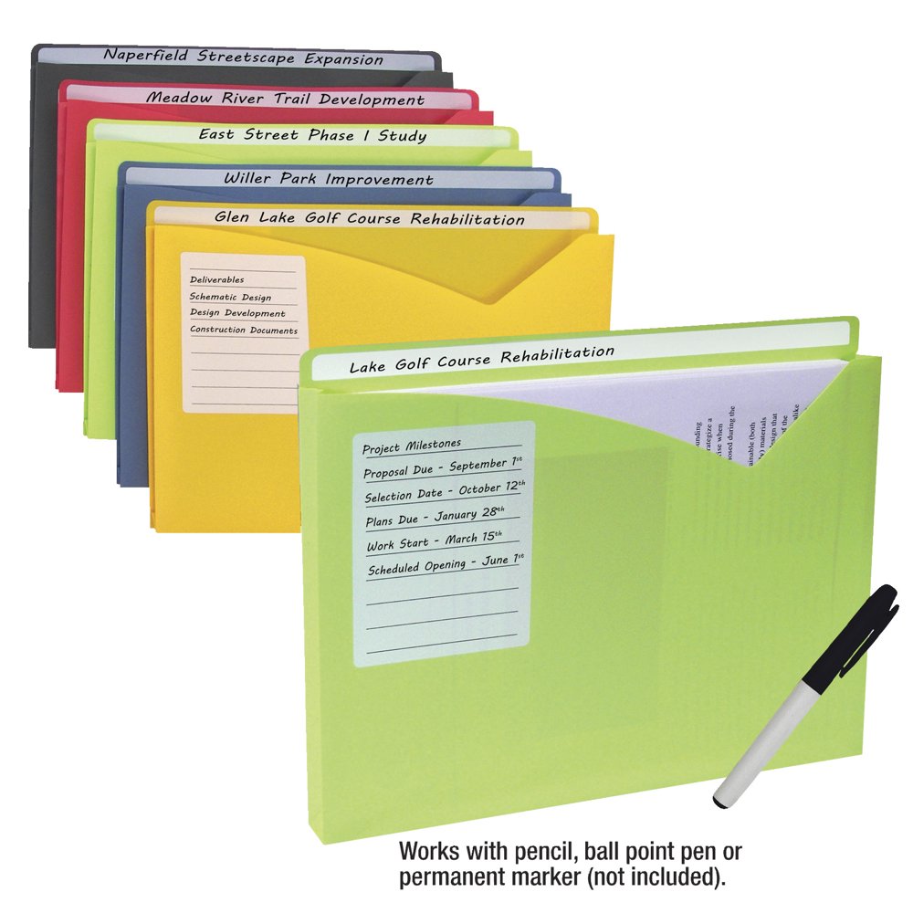 CLine WriteOn Poly File Jackets, Letter Size, Assorted Colors, Pack