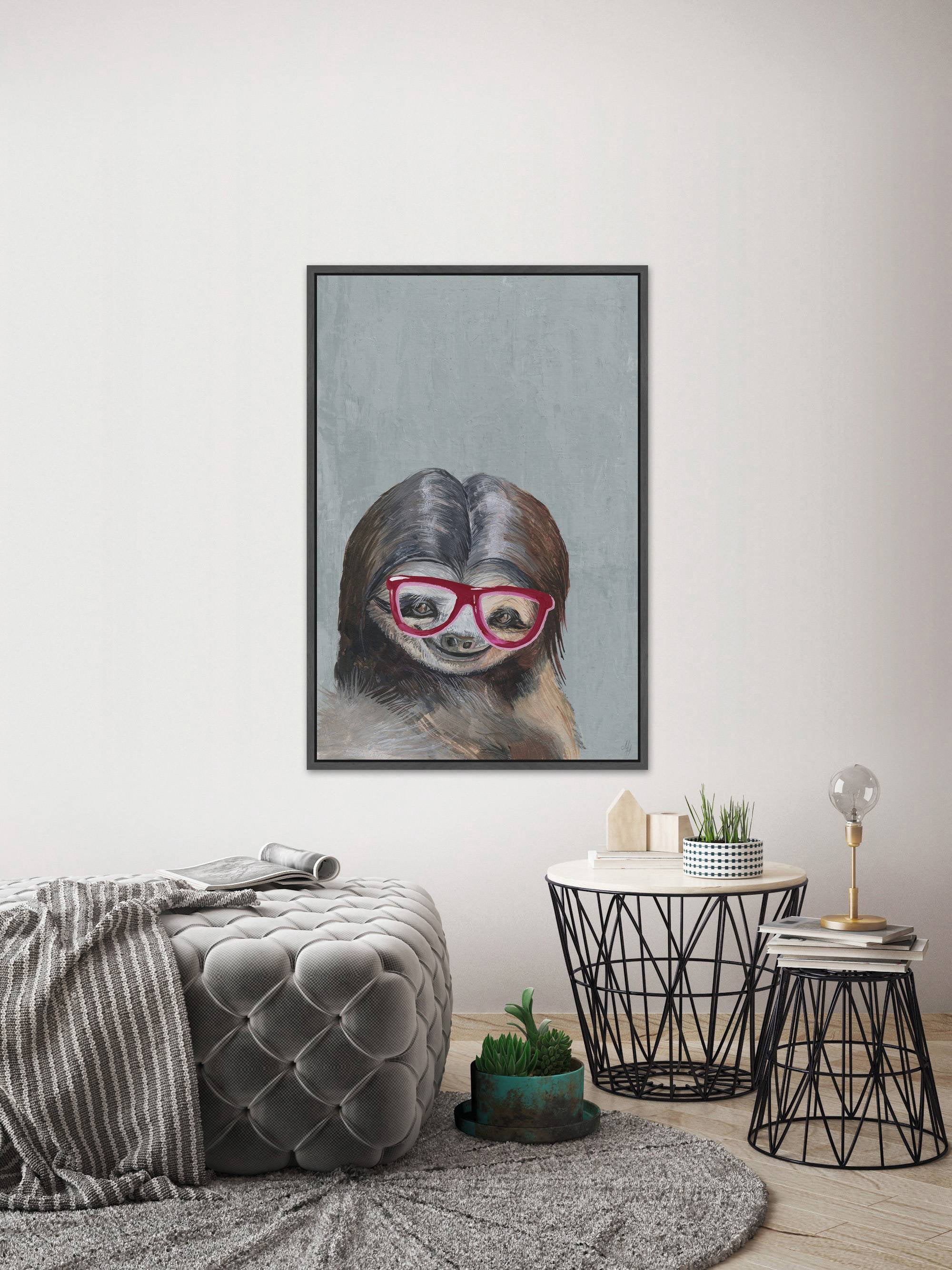 Nerdy Sloth II Floater Framed Painting Print on Canvas