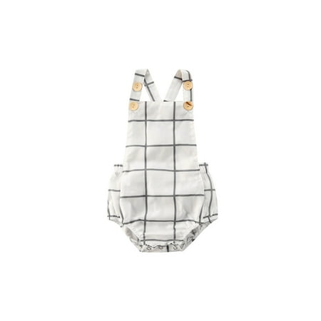 

jaweiw Baby Boys Girls Cute Romper Plaid Pattern Printing Splicing Color Sleeveless Strap Style Casual Jumpsuit
