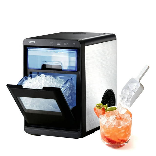 Máquina de hielo de sobremesa VEVOR, 20 kg por día, máquina portátil autolimpiante con pala, acceso al hielo tipo cajón, máquina de hielo en pepitas con hielo masticable para el hogar, la cocina