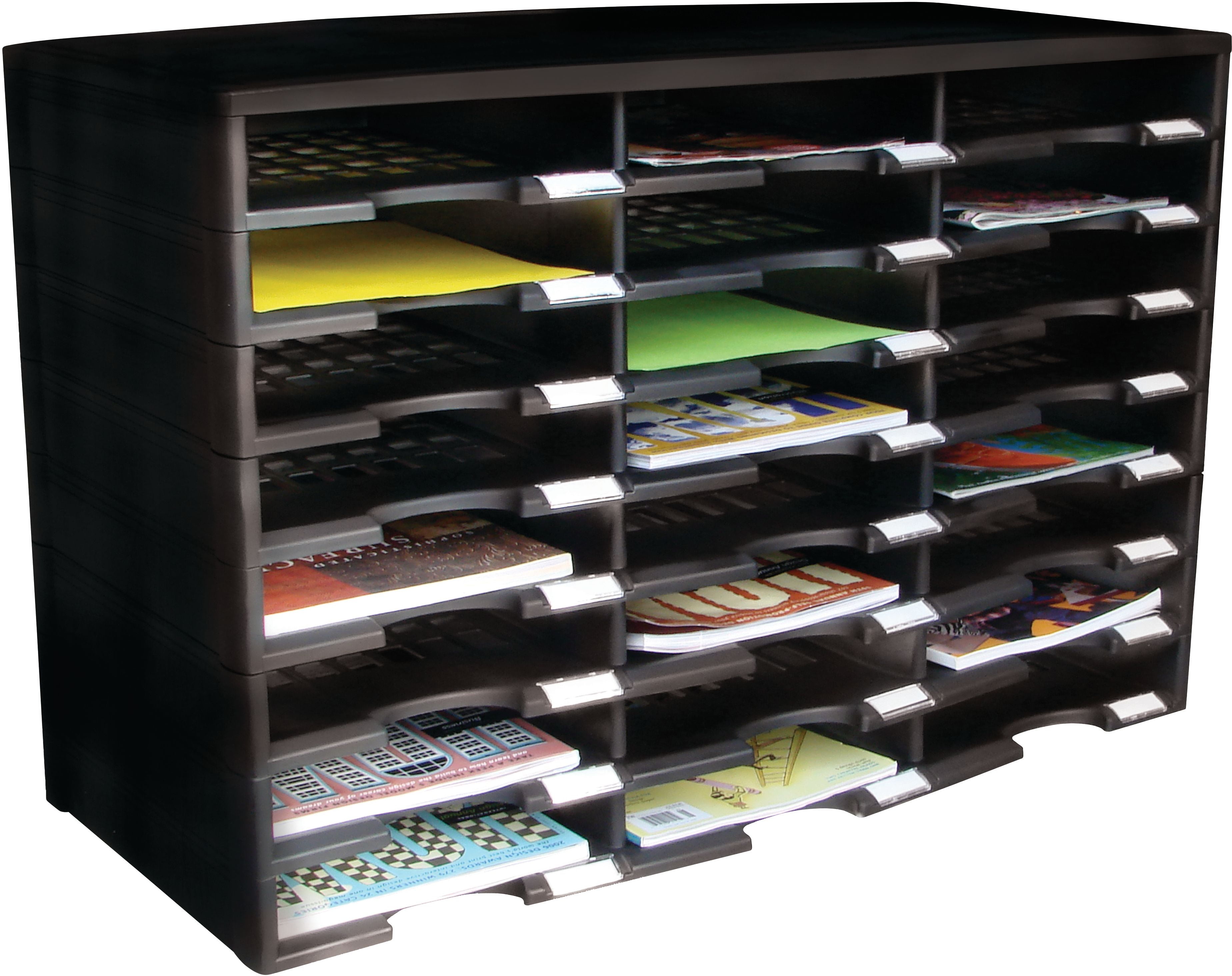 Storex Modular 24-Compartment Literature Organizer, Black, (61435U01C),  Plastic Desktop 