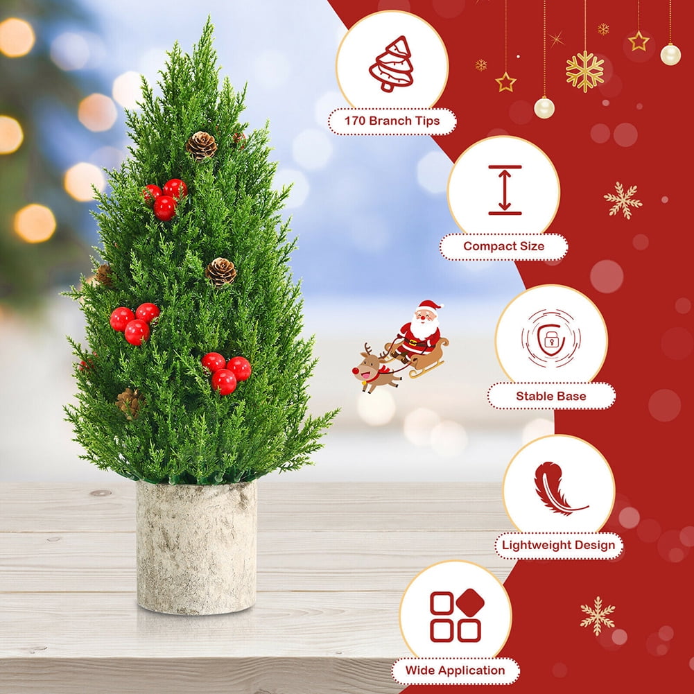 Kepooman 18.5" Tabletop Artificial Mini Christmas Tree | Includes 170 PE Branches & Pulp Stand