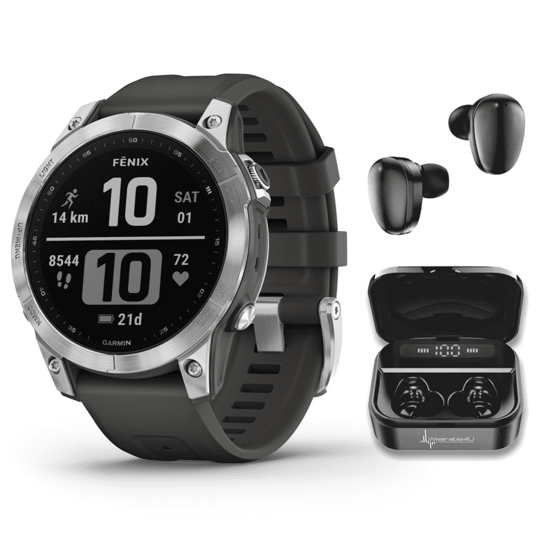 Salg Se internettet Forkæl dig Garmin Fenix 7 Multisport GPS Touchscreen Smartwatch, Silver with Graphite  Band with Wearable4U Black EarBuds Bundle - Walmart.com