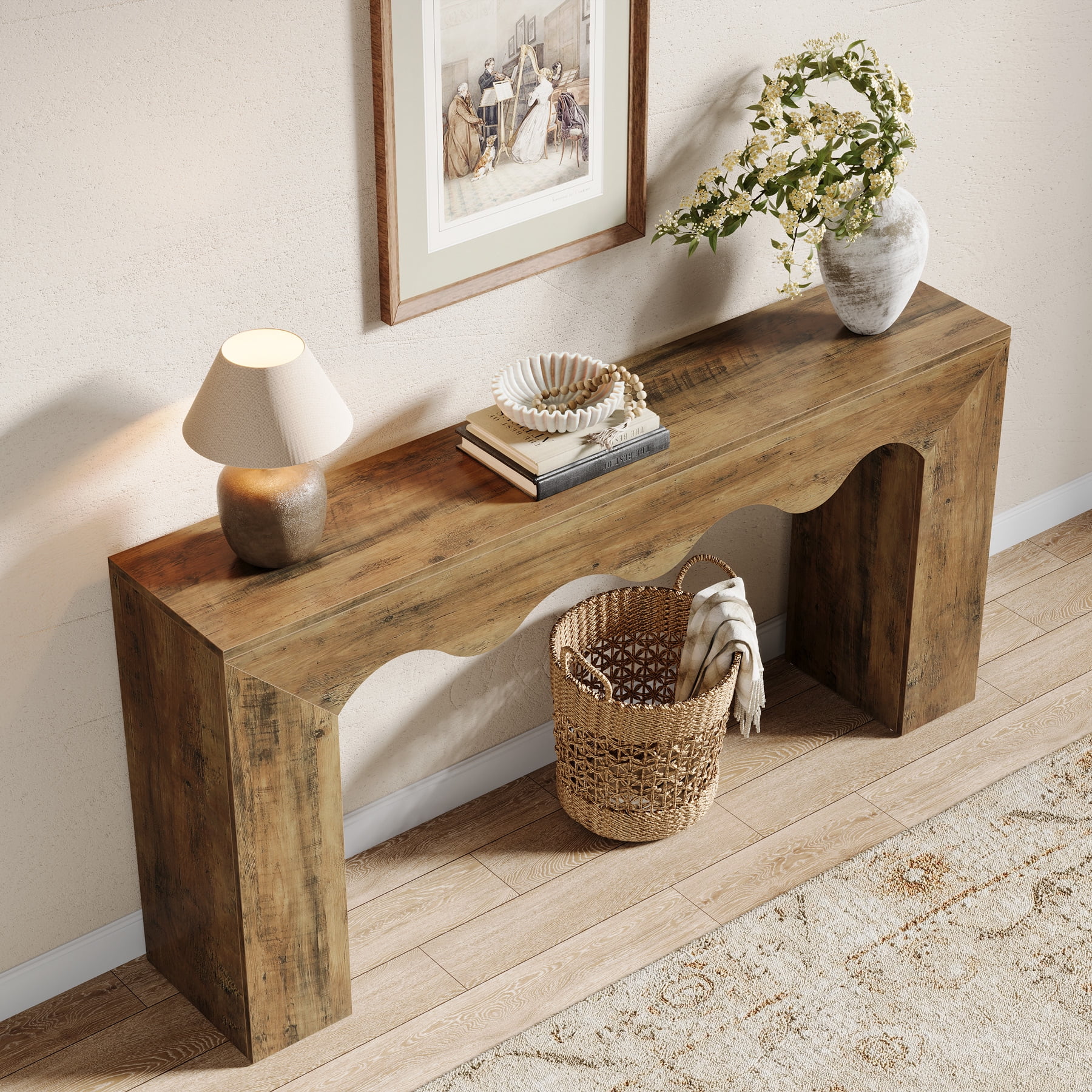 Tribesigns 63" Farmhouse Console Table, Wooden Couch Table Behind Sofa with Storage, Long Entryway Sofa Station, Narrow Console Stand with Base, Hallway Stand for Entryway, Living Room, Rustic Brown