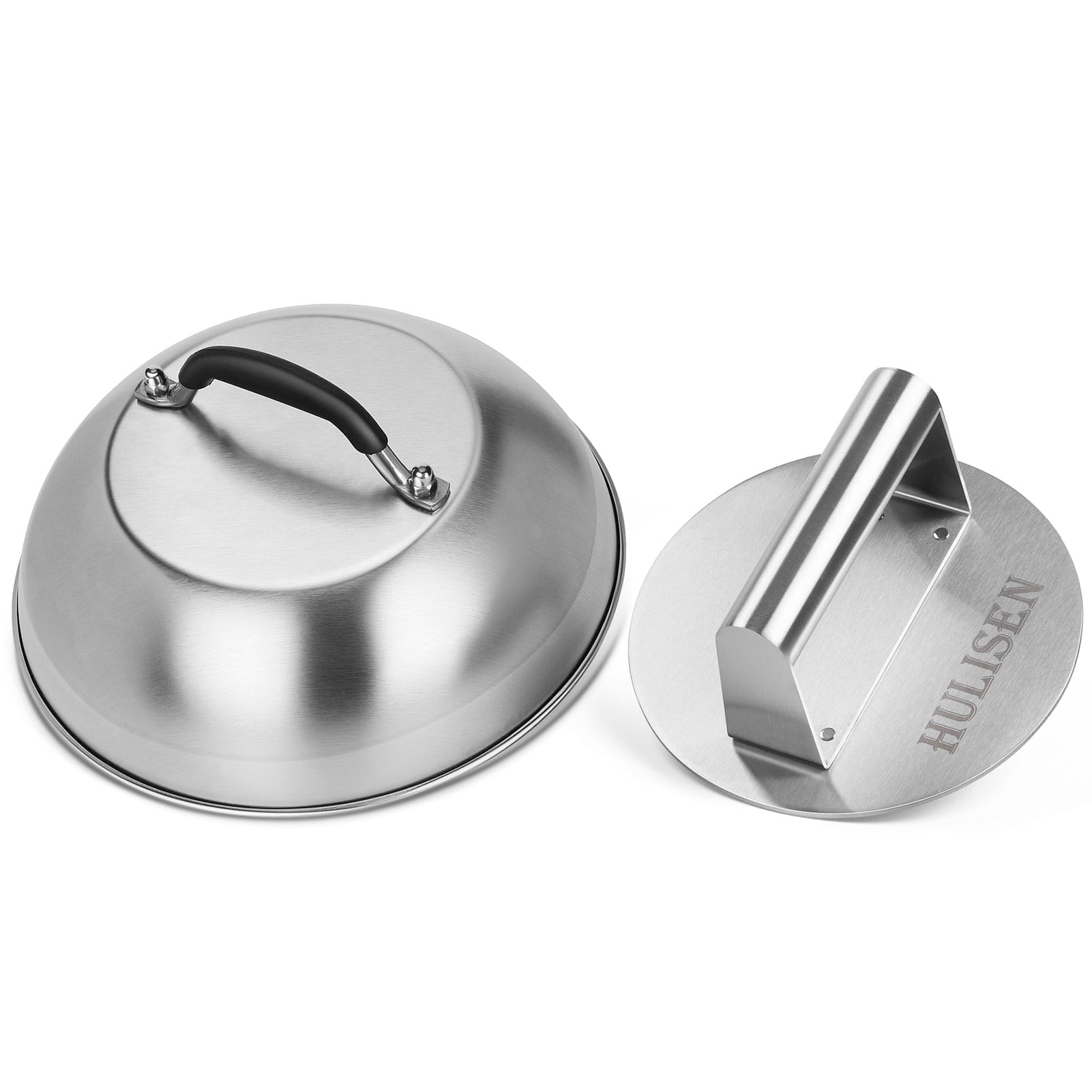 Cheese Melting Dome & Smashed Burger Press, 6.2" Grill Press with 9" Basting Cover, Stainless Steel Burger Smasher, Griddle Accessories Kit for Flat Top Grill Cooking Indoor/Outdoor