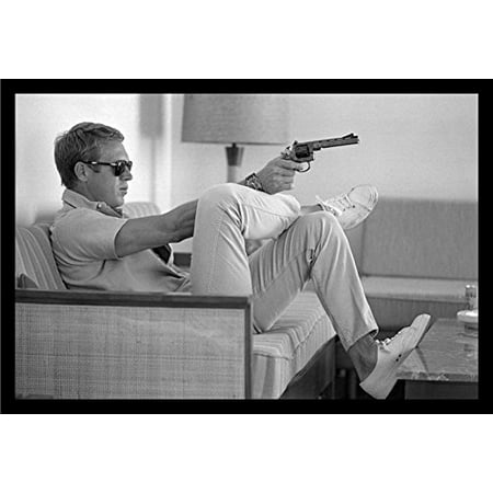 FRAMED Steve McQueen Relaxing with Gun 36x24 Photograph Art Print Poster