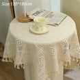 thumbnail image 2 of Beige Lace Tablecloths with Tassels Washable Crochet Vintage Table Cover for Dinner Wedding Party Banquet Decor, 2 of 6