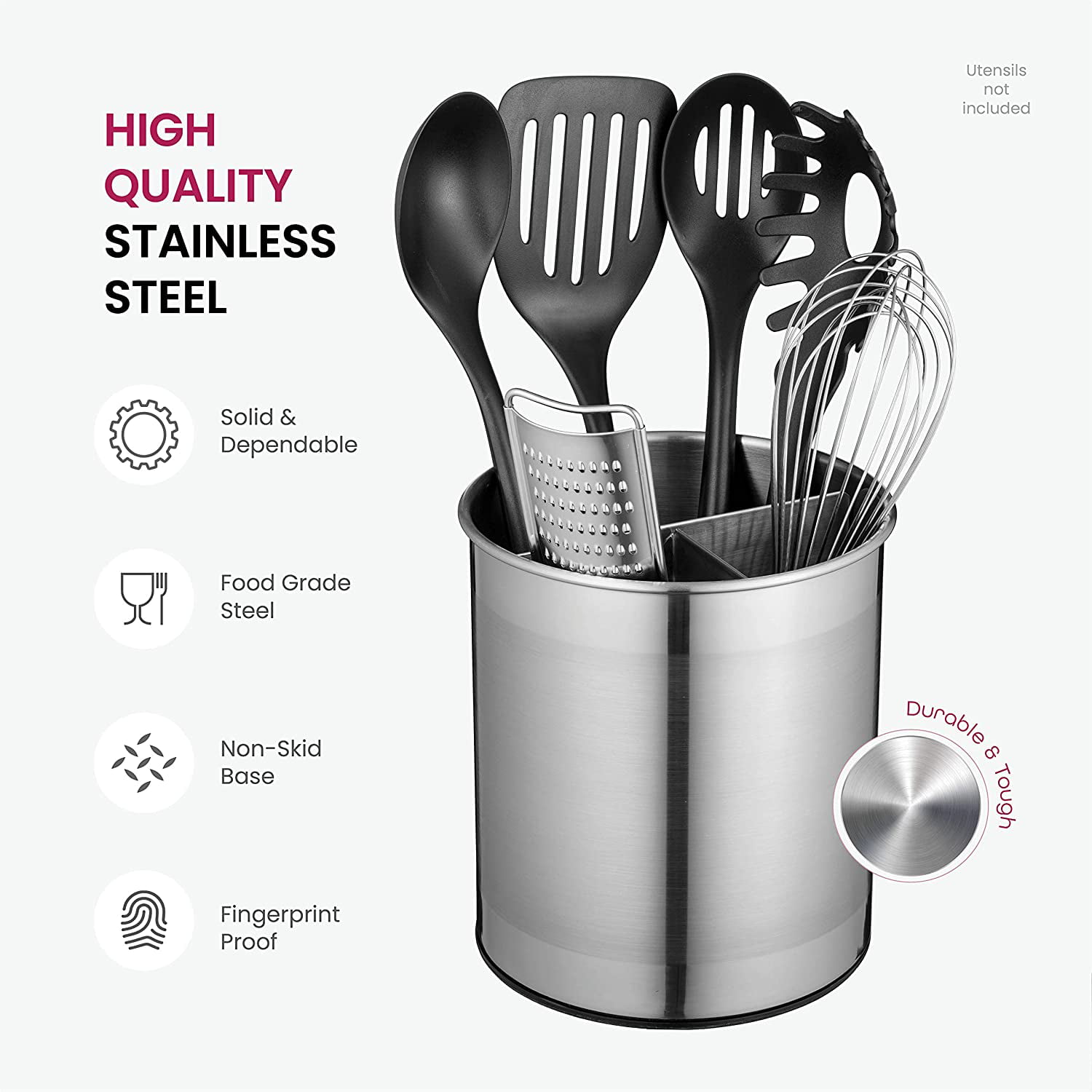 Extra Large Rotating Red Utensil Holder with Sturdy No-Tip