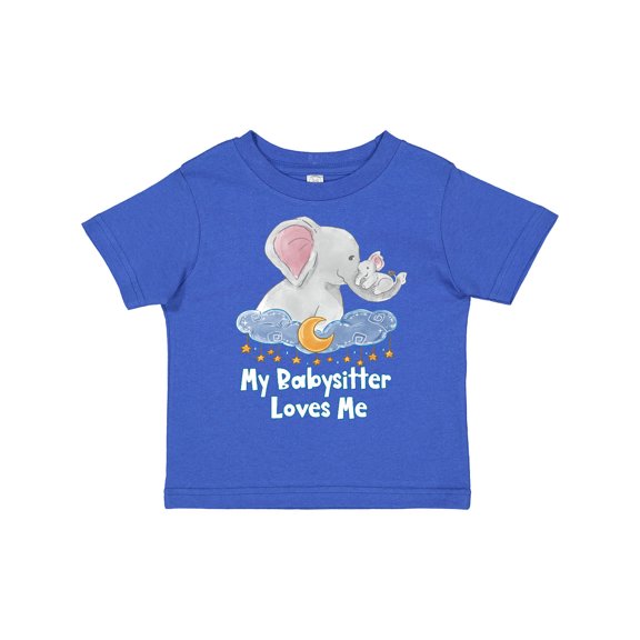 Inktastic My Babysitter Loves Me Cute Elephants Clouds Moon and Stars Boys or Girls Toddler T-Shirt