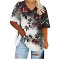 thumbnail image 4 of YOTAMI Women's Floral Print Tops Plus Size Short Sleeve V-Neck Blouses Summer Fashion Casual Loose Fit Graphic Tees Multicolor, 4 of 5