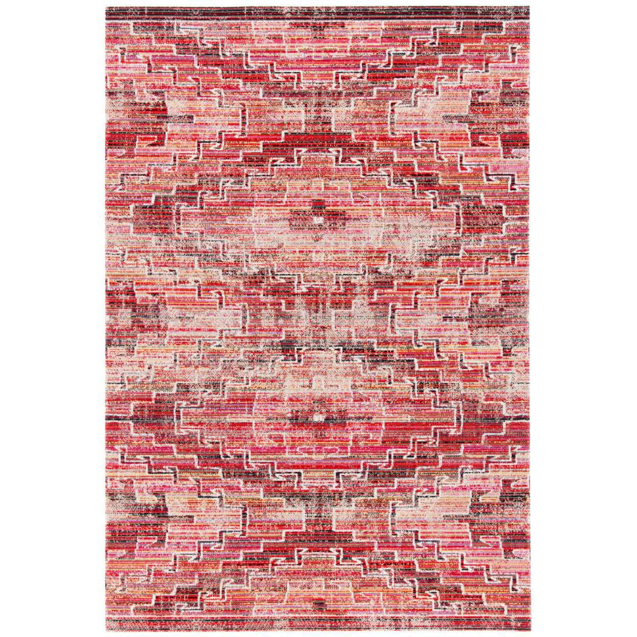 SAFAVIEH Montage Gladwyn Geometric Indoor/Outdoor Runner Rug, Rust/Ivory, 2' x 10'