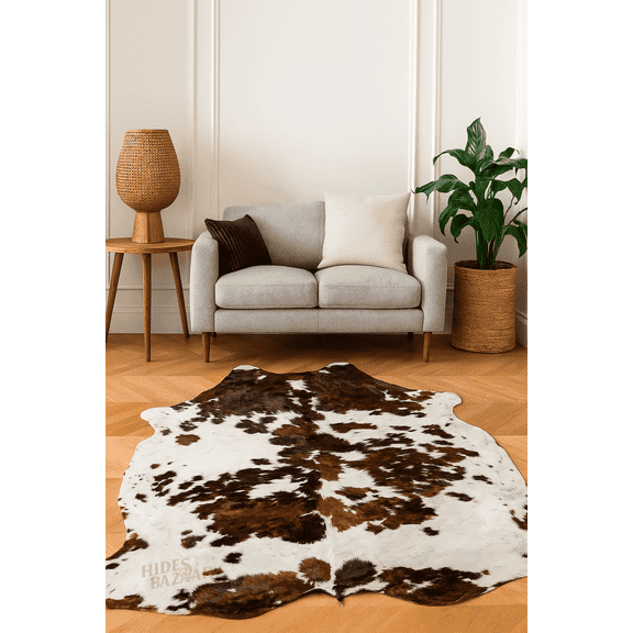 Genuine Leather Light Tricolor Cowhide Area Rug, 6x7 Ft