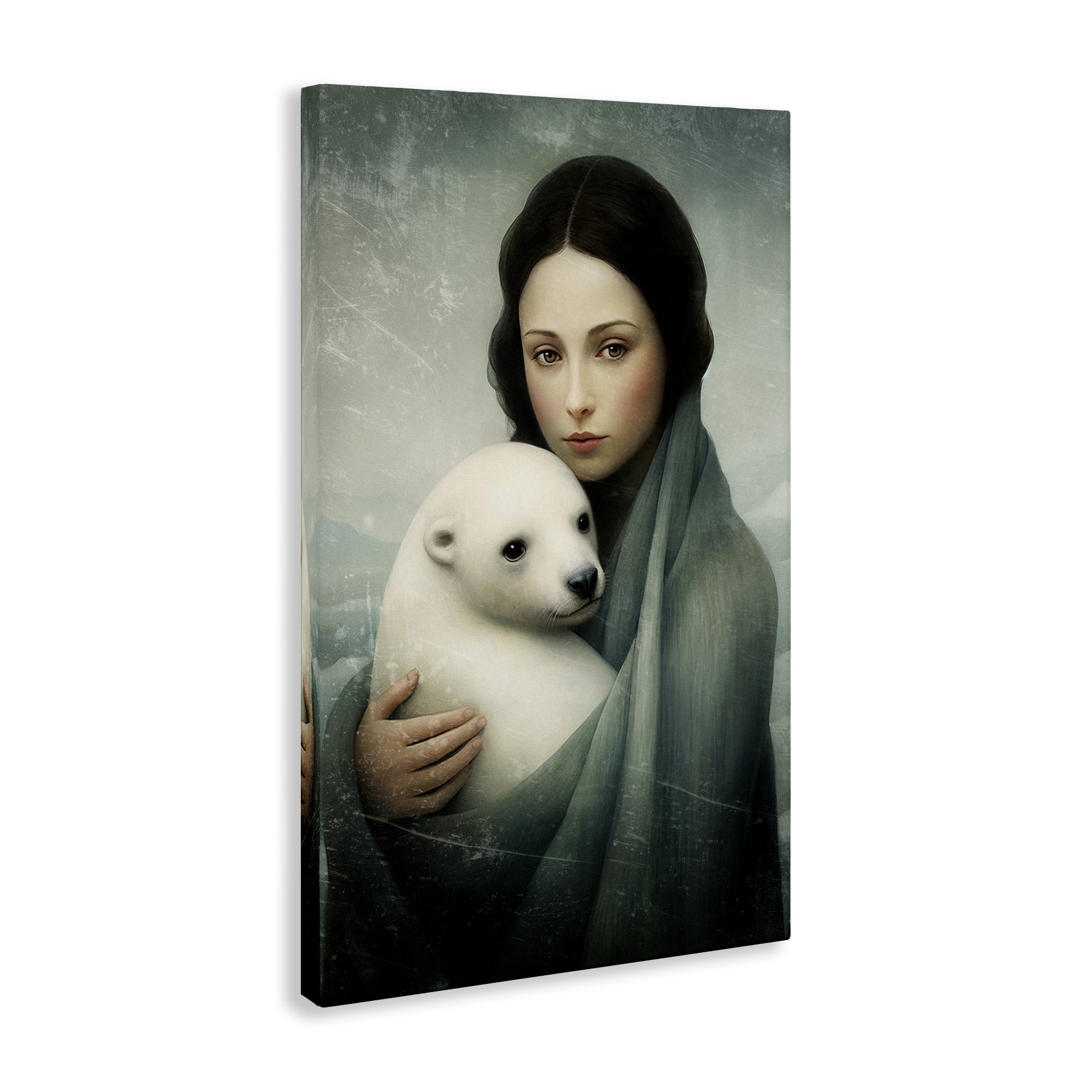 Stupell Industries Girl & Baby Polar Bear People Painting Wrapped Canvas Art Print Wall Art, 24 x 36