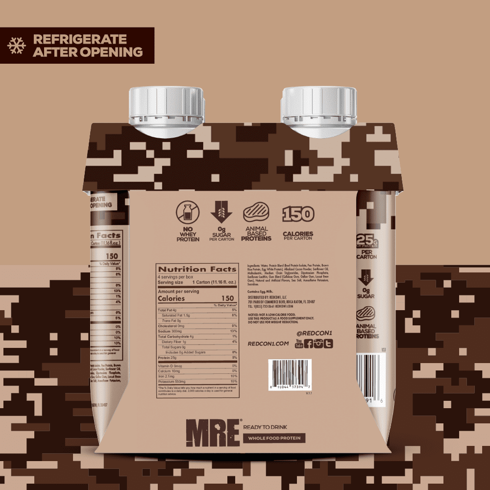 Redcon1 MRE Whole Food Protein Shake, Milk Chocolate, 25g Protein, 4 Ct