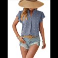 thumbnail image 3 of Blusa de Verano 2025 para Mujer, con Cuello en V, Volantes, Corta, Lunares, Holgada, Estilo Túnica, Azul, Talla M, 3 of 6