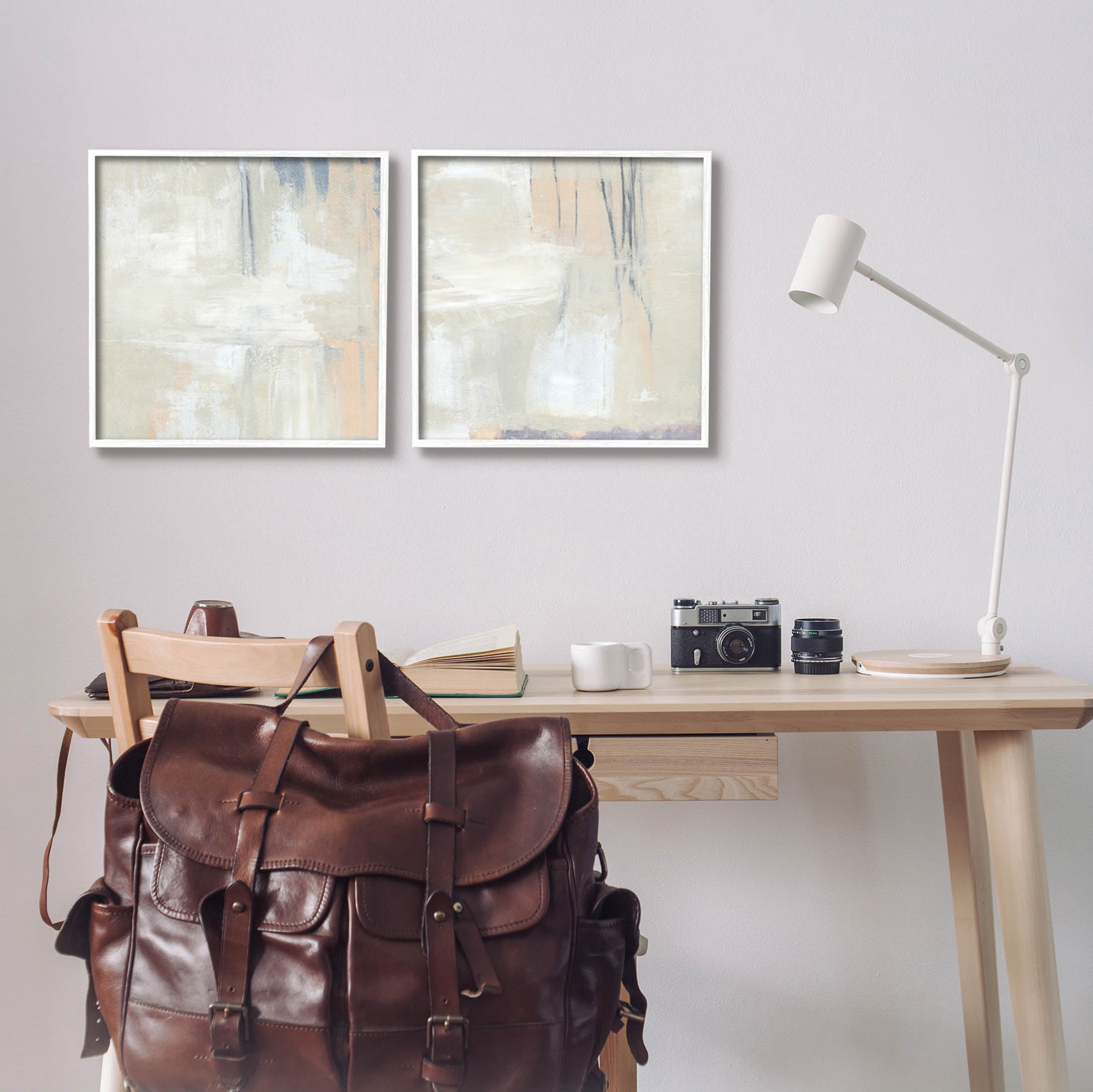 Stupell Industries Beige Abstract Collage Composition Painting White Framed Art Print Wall Art, Set of 2, Design by Annie Warren