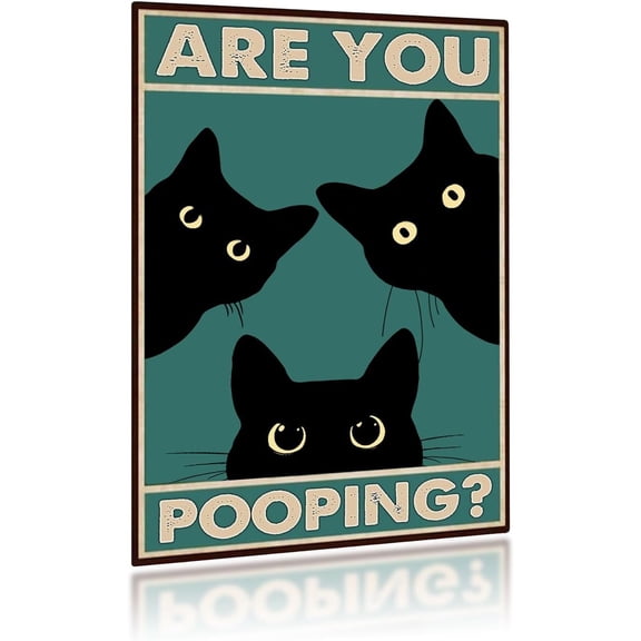 Funny Black Cat Tin Sign Are You Pooping Metal Sign Bathroom Washroom Toilet Wall Decor 8×12 Inch
