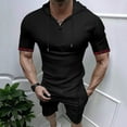 thumbnail image 2 of Dagugfen Outfits for Men Trendy Textured Shortsuits Short Sleeve Shirts with Hood and Shorts Workwear 2 Piece Sets, 2 of 6