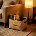thumbnail image 5 of Beautynvta Foldable Storage Bin, Linen Fabric Storage Basket with Handles for Home, Office, Closet, 14.6x10.2x8.7 Inch, 5 of 6