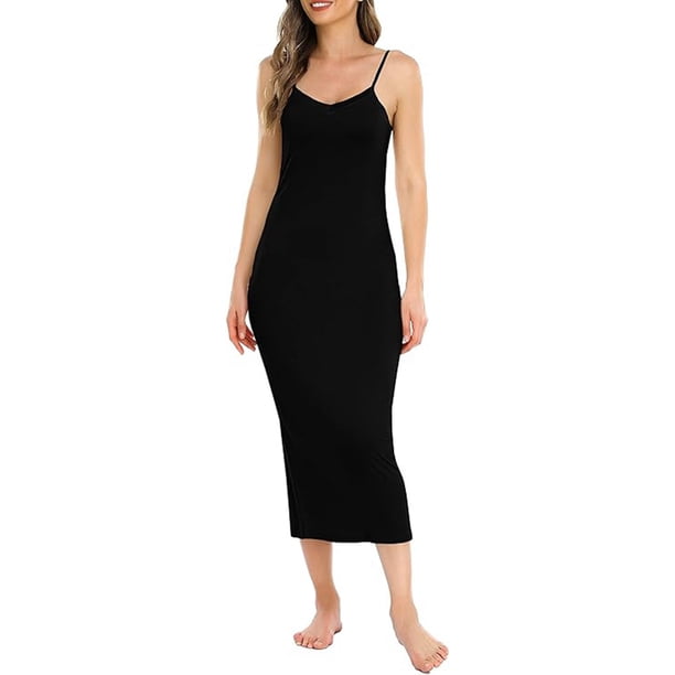 WILLBEST Vestidos de Algodon para Mujer, Mono Camisola Informal de Verano para Mujer con Tirantes Finos Ajustables, Falda Inferior, Vestido Camisola con Cuello En V, Falda Informal Extra Grande