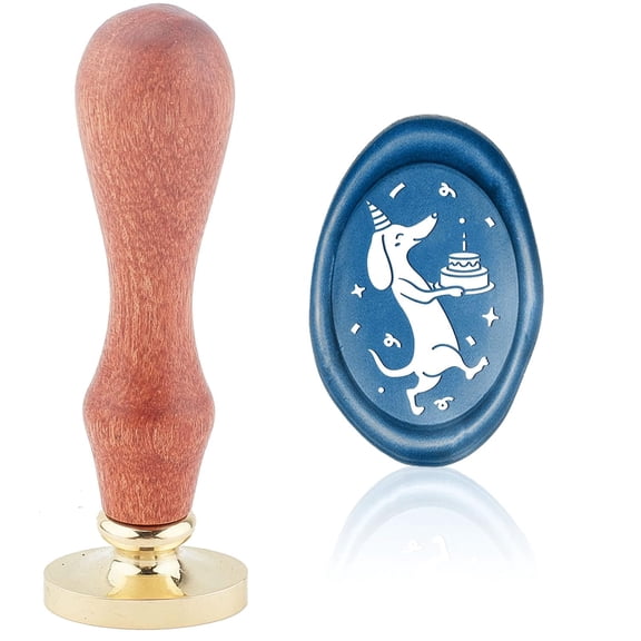 Dog Wax Seal Stamp Birthday Cake Vintage Sealing Wax Stamps Oval Retro Wood Stamp Removable Brass Head