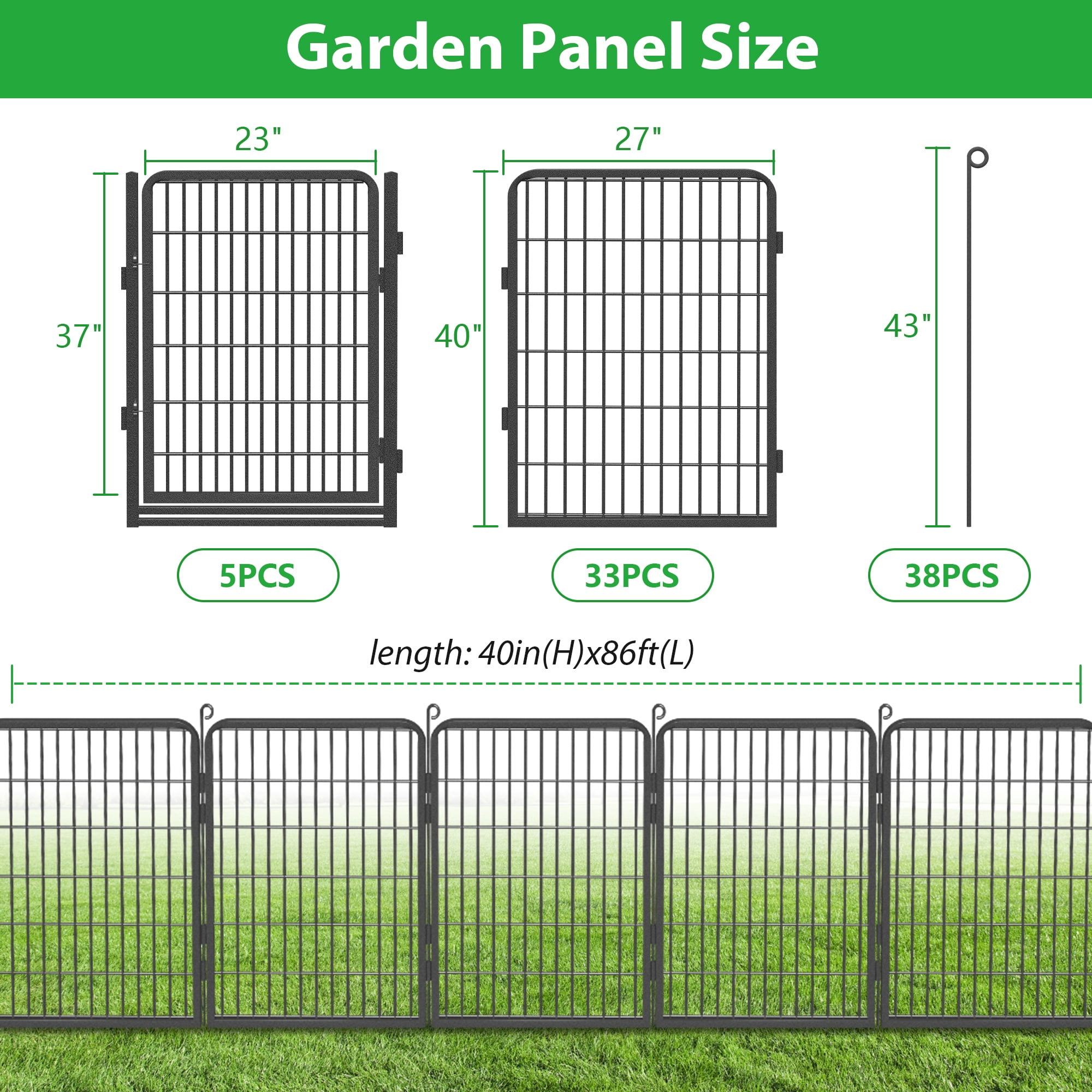 Jhsomdr Decorative Garden Fence with Gate 86ft (L)×40in (H) Heavy Duty Metal Fence Outdoor Wire Fence No Dig Fence Panel Animal Barrier Garden Fencing for Yard Landscape