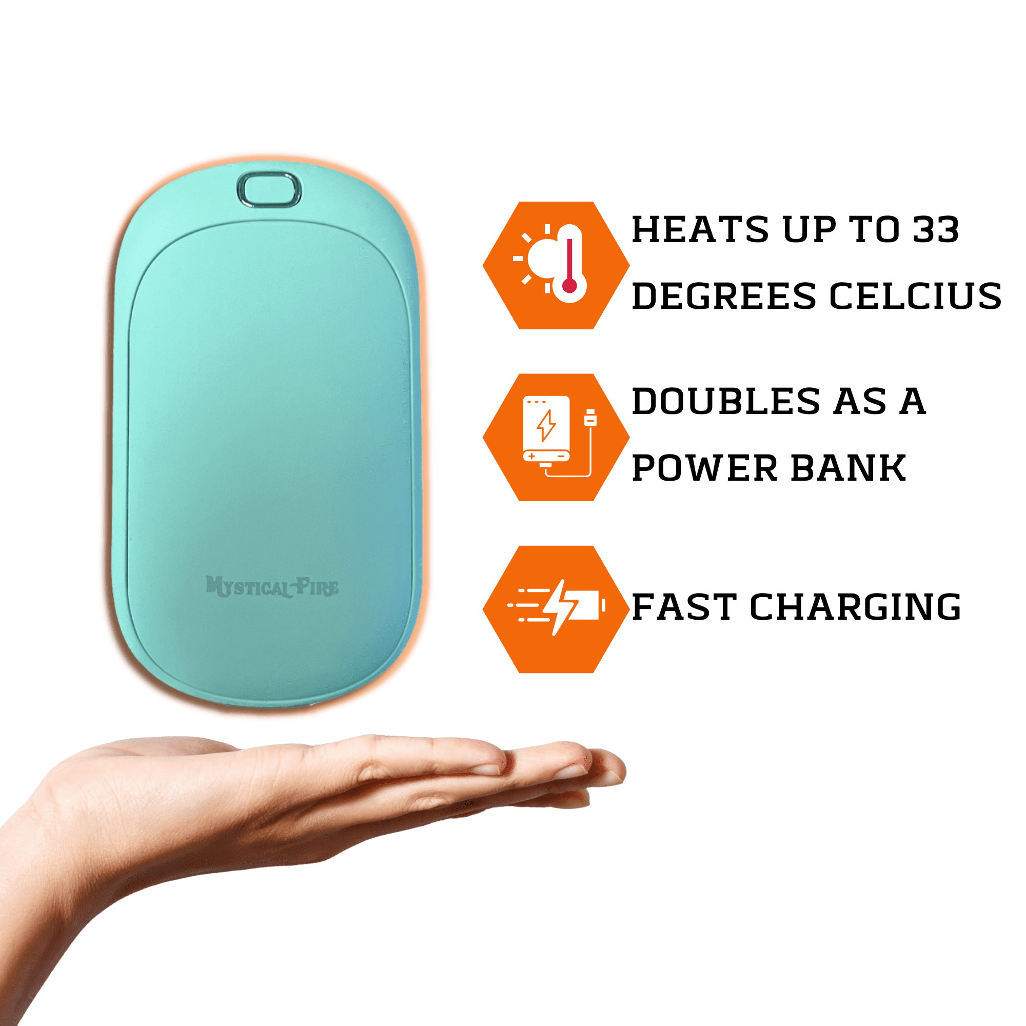 Hand Warmer Rechargeable USB C 5200mAh Portable Electric Charging Heater (Blue) By Mystical Fire Great Gift For Men & Women - Keep Your Hands Warm In The Outdoors While Camping Skiing Or Hunting