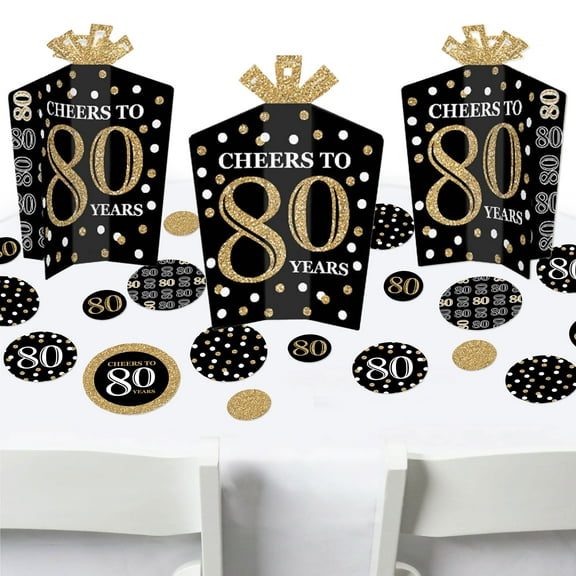 Big Dot of Happiness Adult 80th Birthday - Gold - Birthday Party Decor and Confetti - Terrific Table Centerpiece Kit - Set of 30